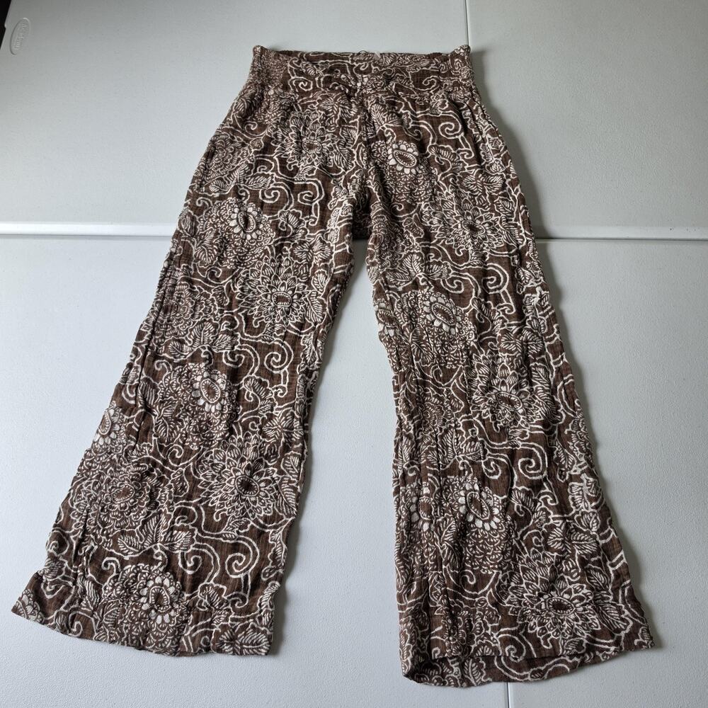 Free People Pants Womens Small Brown Floral Wide Leg Elastic Waist Boho Lounge
